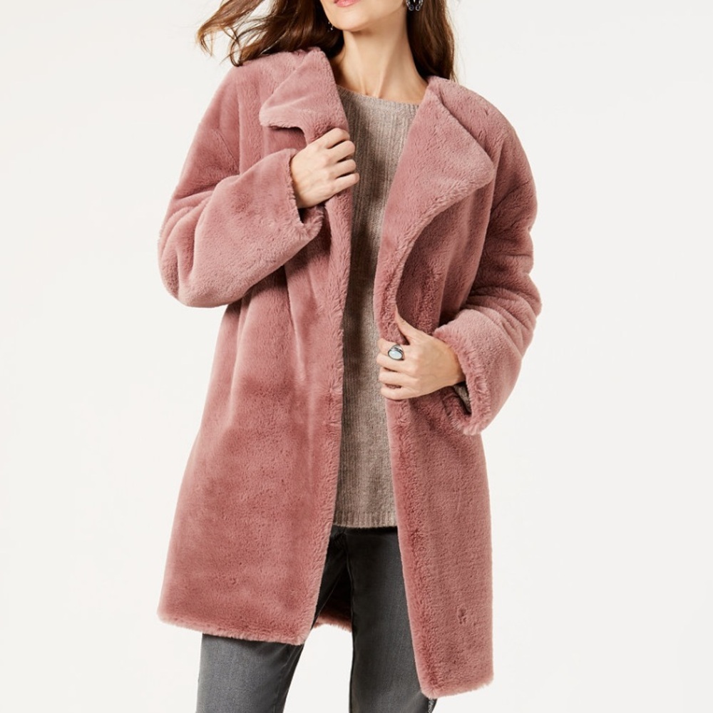 Style & Co Purple Lilac Violet Pink Faux Fur Rita Teddy Jacket Coat